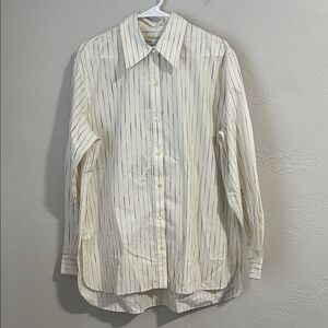 Trina Turk Size L Litsa Silk Blend Button-Up Shirt in Off White / Camel